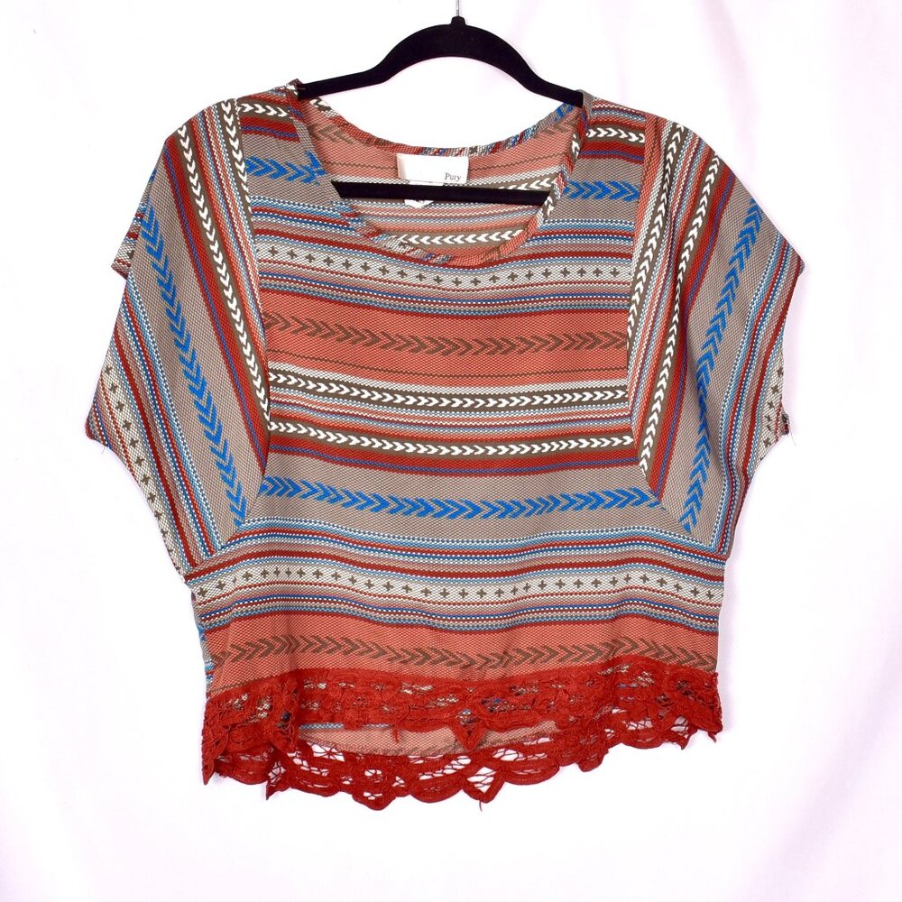 Pury Bat Wing Crop Top Lace Detail Size Small